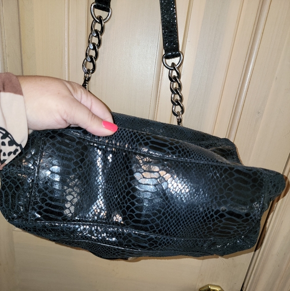 Michael Kors Fulton Black Patten python Leather Purse Handbag - Picture 2 of 12